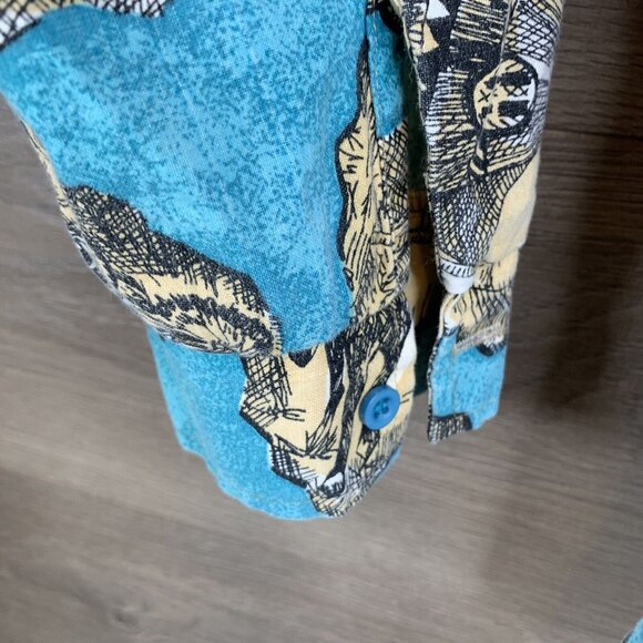 Vintage Roper Western Button-Up Shirt With Native American Print In Turquoise & - Picture 8 of 10